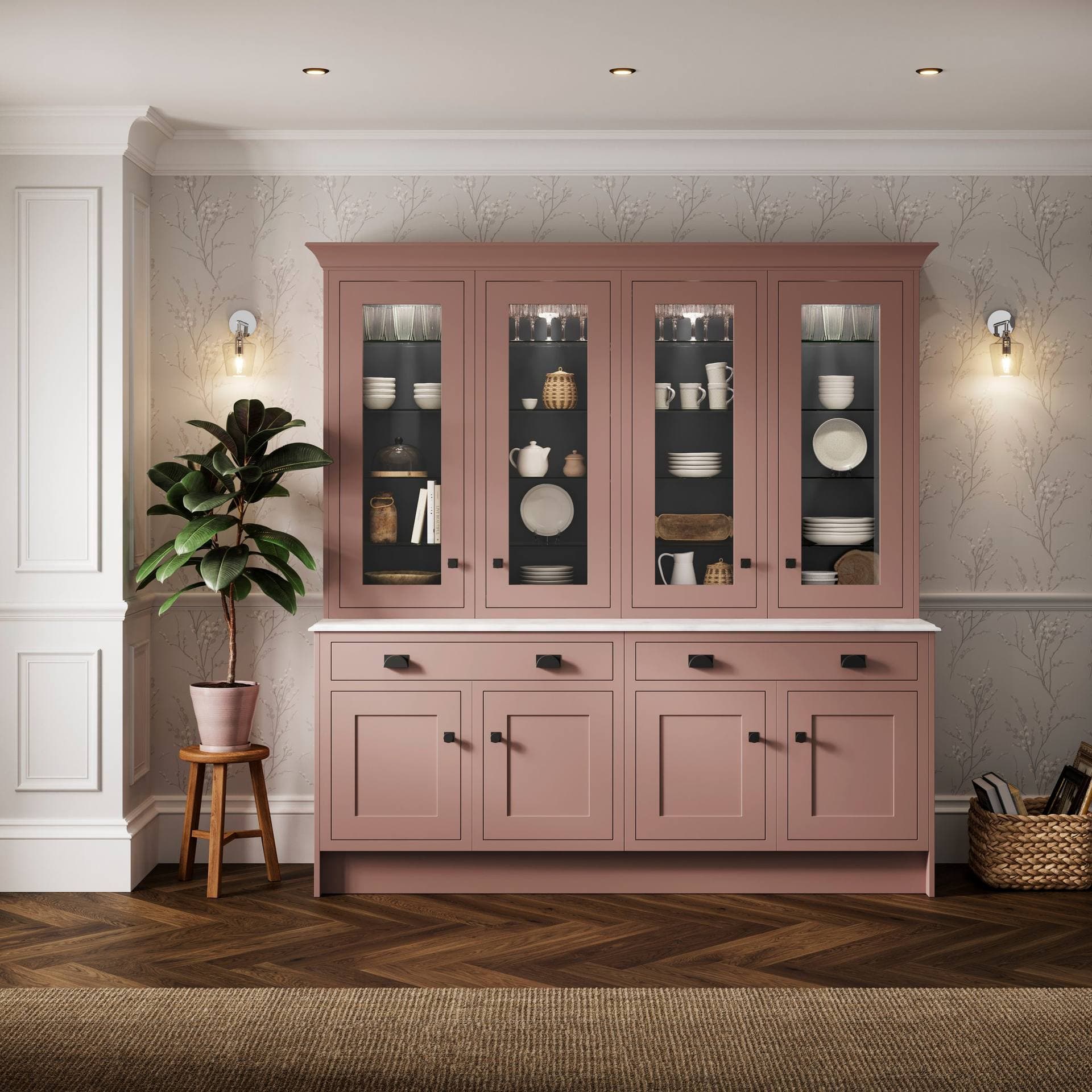 Aberford plate rack and cabinet interior detail