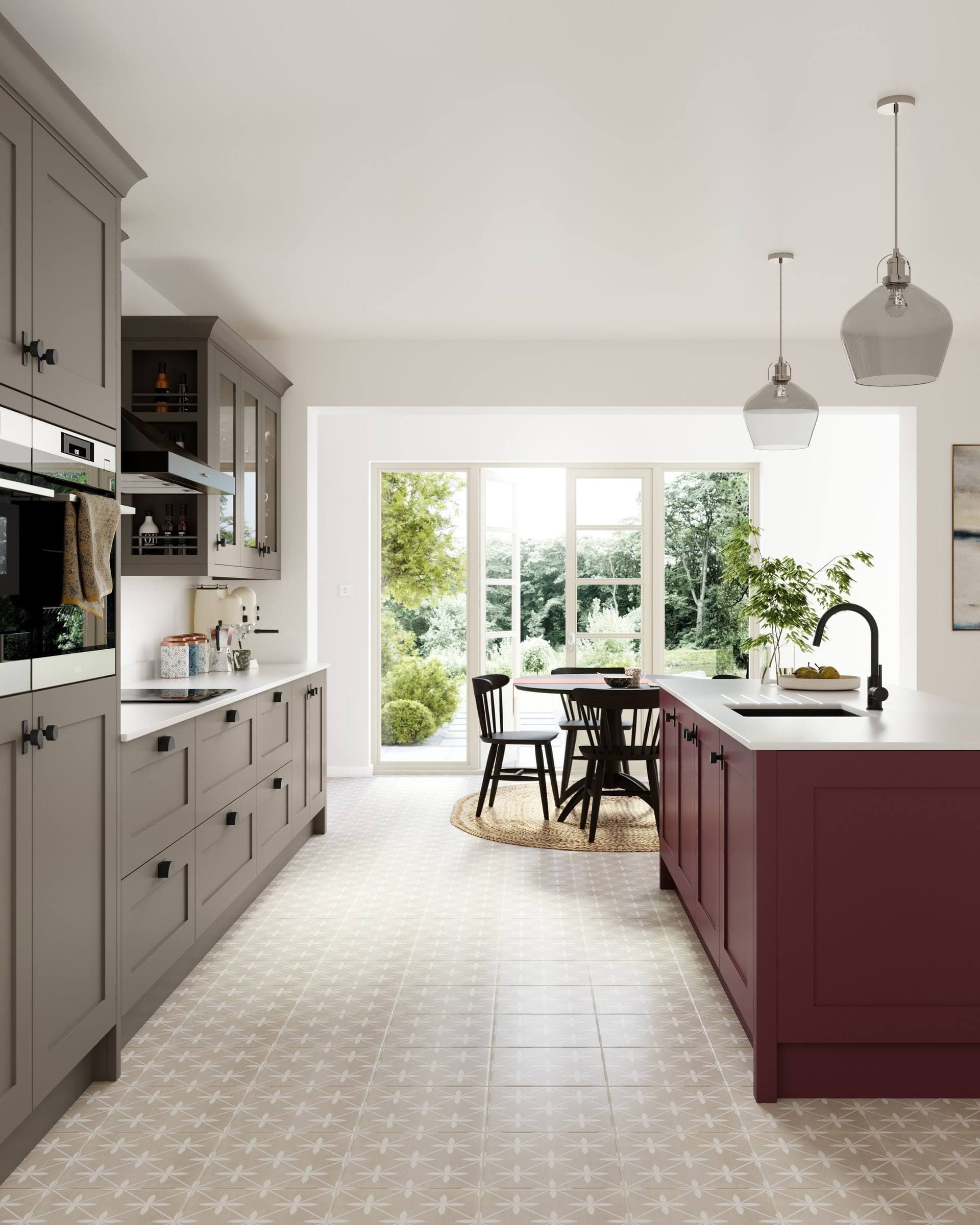 Chisworth kitchen, island with dark palette and brass hardware
