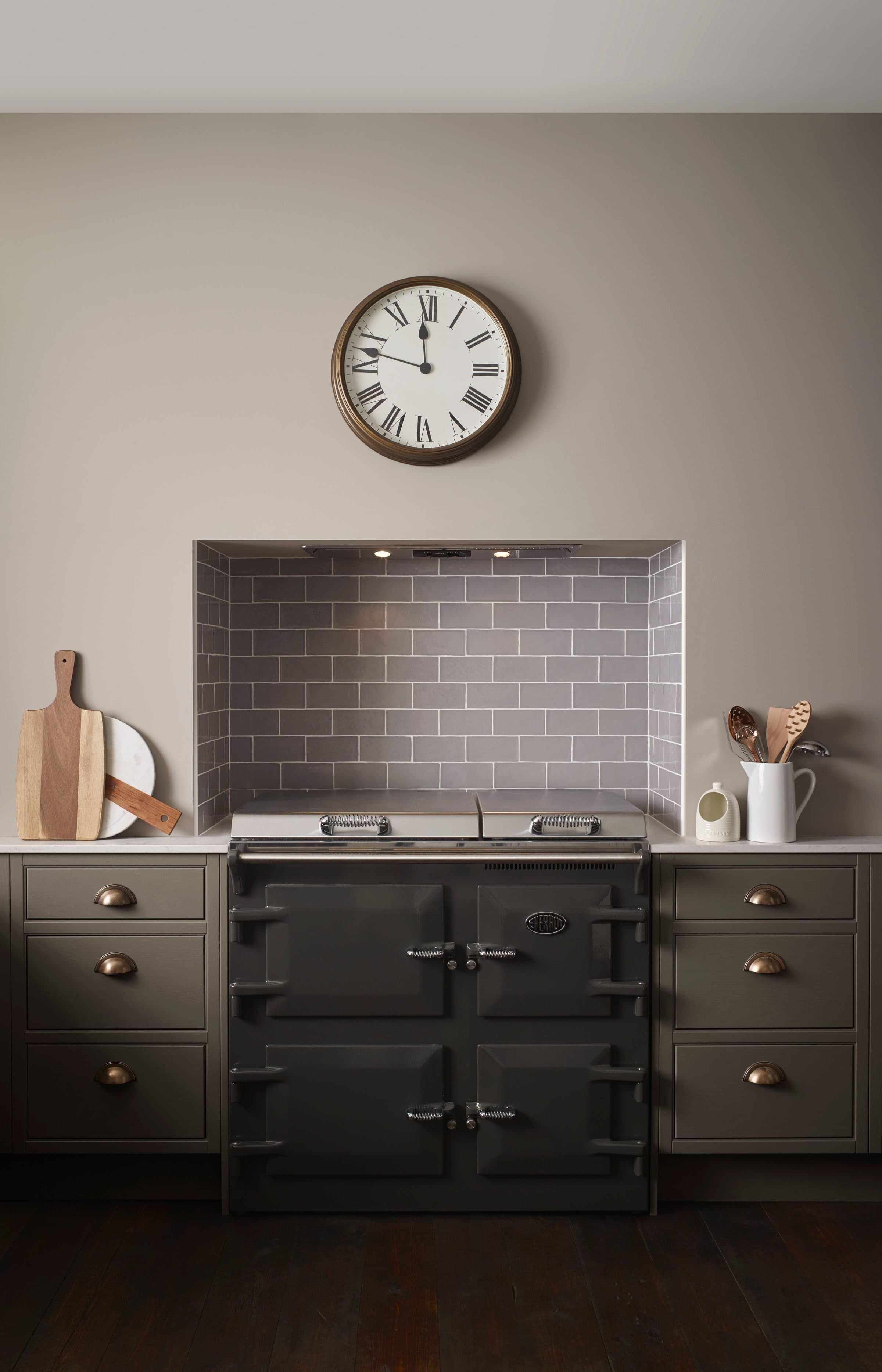 Harbury Clay kitchen, butler's pantry with open shelving